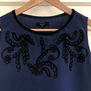 Madewell silk navy embroidered sleeveless blouse